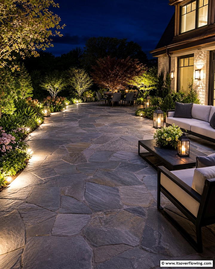 Flagstone Patio with Accent Lighting - 25 Stunning Flagstone Patio Ideas for Outdoor Living