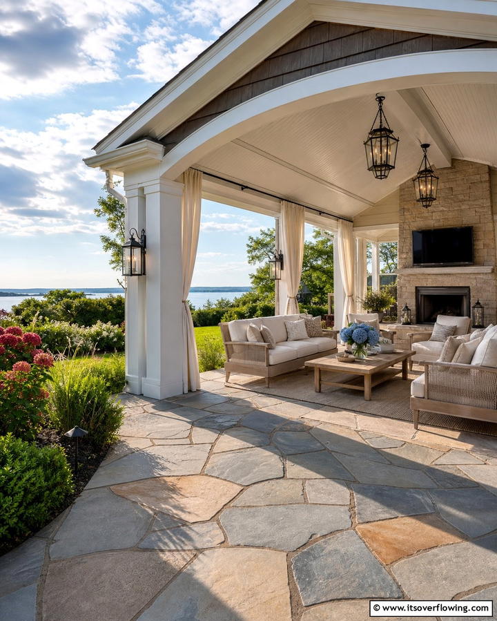 Flagstone Patio with Covered Seating - 25 Stunning Flagstone Patio Ideas for Outdoor Living