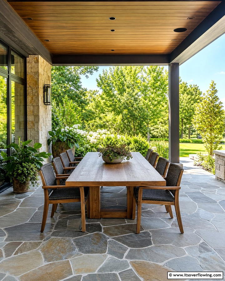 Flagstone Patio with Dining Area - 25 Stunning Flagstone Patio Ideas for Outdoor Living