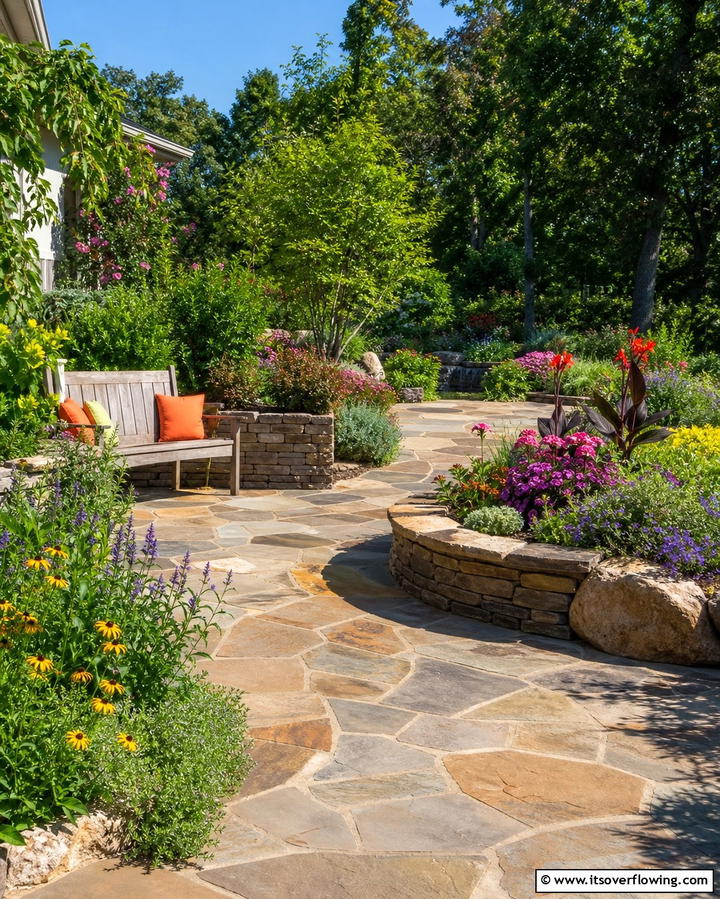 Flagstone Patio with Garden Beds - 25 Stunning Flagstone Patio Ideas for Outdoor Living