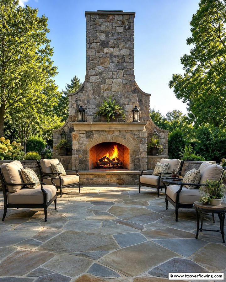 Flagstone Patio with Outdoor Fireplace - 25 Stunning Flagstone Patio Ideas for Outdoor Living