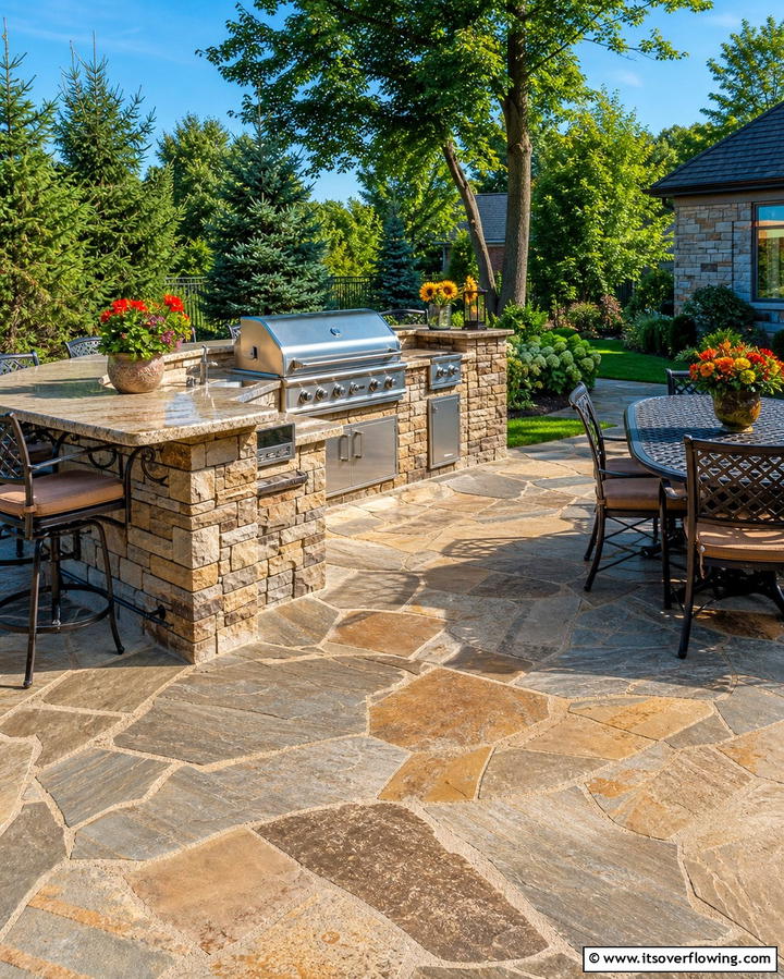 Flagstone Patio with Outdoor Kitchen - 25 Stunning Flagstone Patio Ideas for Outdoor Living