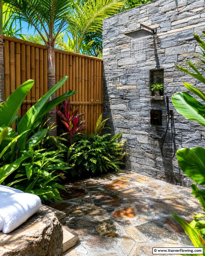 Flagstone Patio with Outdoor Shower - 25 Stunning Flagstone Patio Ideas for Outdoor Living