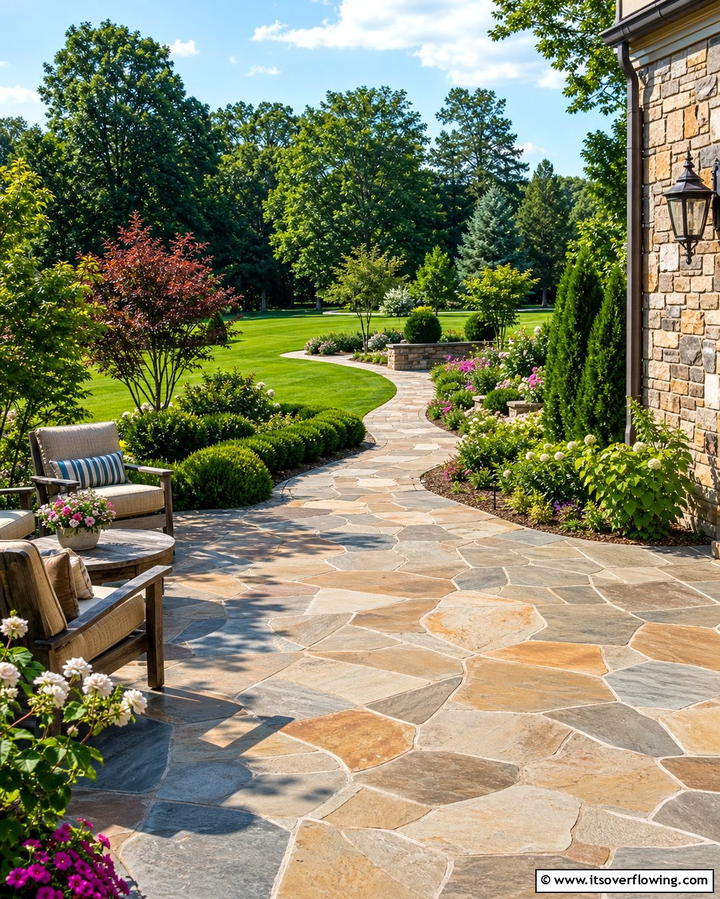 Flagstone Patio with Pathway Connection - 25 Stunning Flagstone Patio Ideas for Outdoor Living