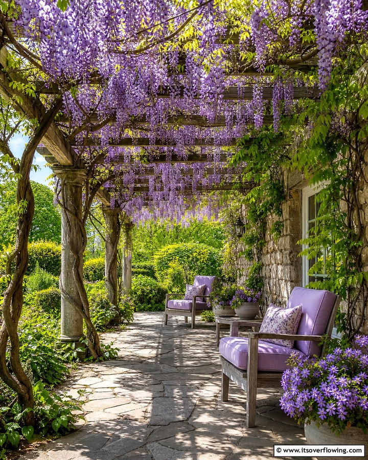 Flagstone Patio with Pergola and Vines - 25 Stunning Flagstone Patio Ideas for Outdoor Living