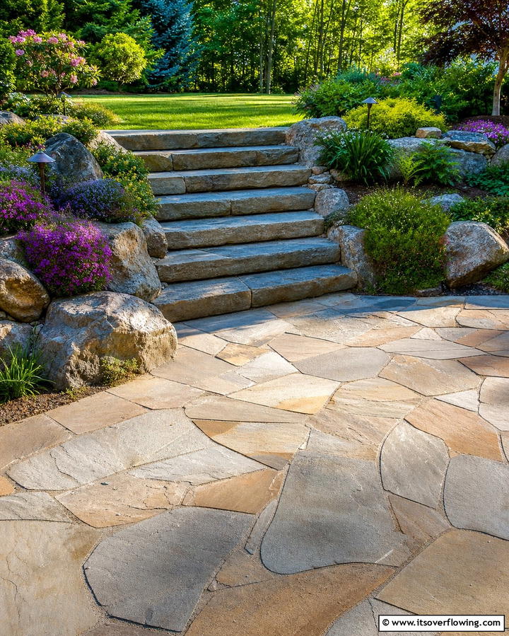 Flagstone Patio with Stone Steps - 25 Stunning Flagstone Patio Ideas for Outdoor Living
