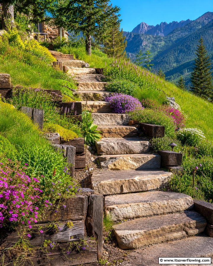 Flagstone Steps for Hillside Paths - 25 Flagstone Steps Ideas for Your Outdoor Pathway