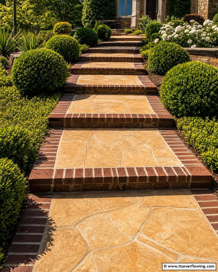Flagstone Steps with Contrast Borders - 25 Flagstone Steps Ideas for Your Outdoor Pathway