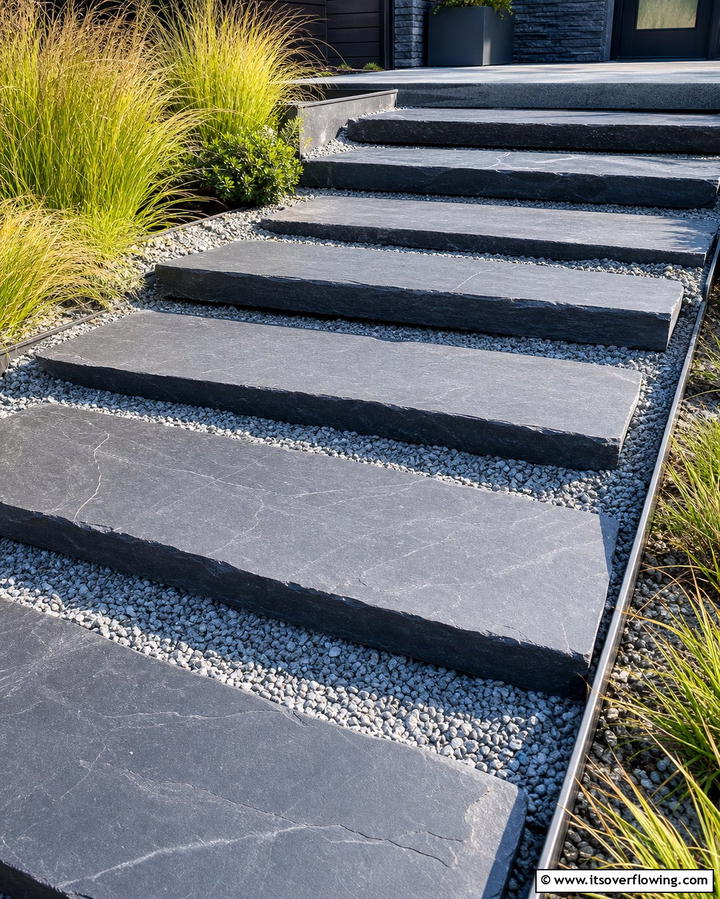 Flagstone Steps with Gravel Fill - 25 Flagstone Steps Ideas for Your Outdoor Pathway