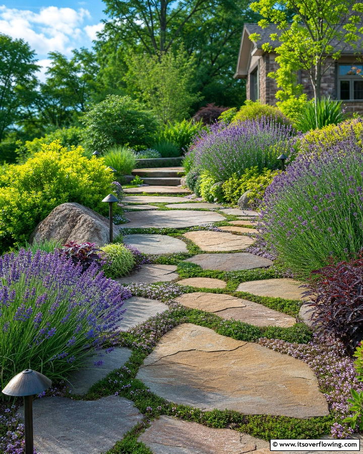 Flagstone Walkways with Ground Cover - 20 Sloped Walkway Ideas for Beautiful Landscaping
