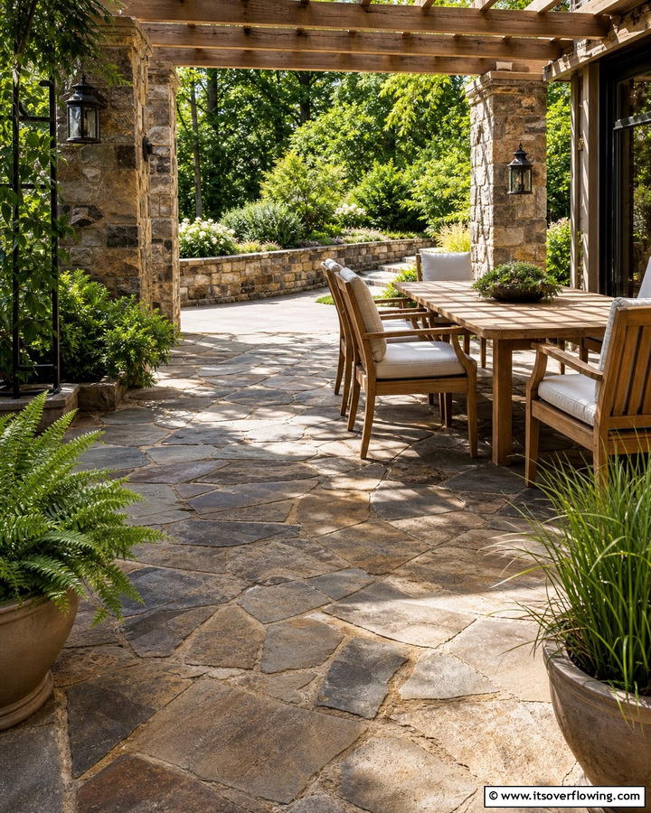 Flagstone for Natural Beauty - 20 Pergola Flooring Ideas to Enhance Your Outdoor Space