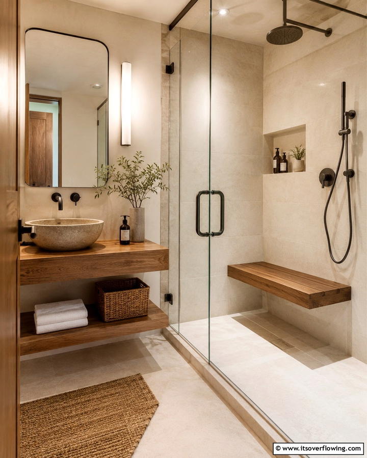 Floating Benches for Comfort - 25 Small Bathroom Walk-in Shower Ideas for Compact Spaces