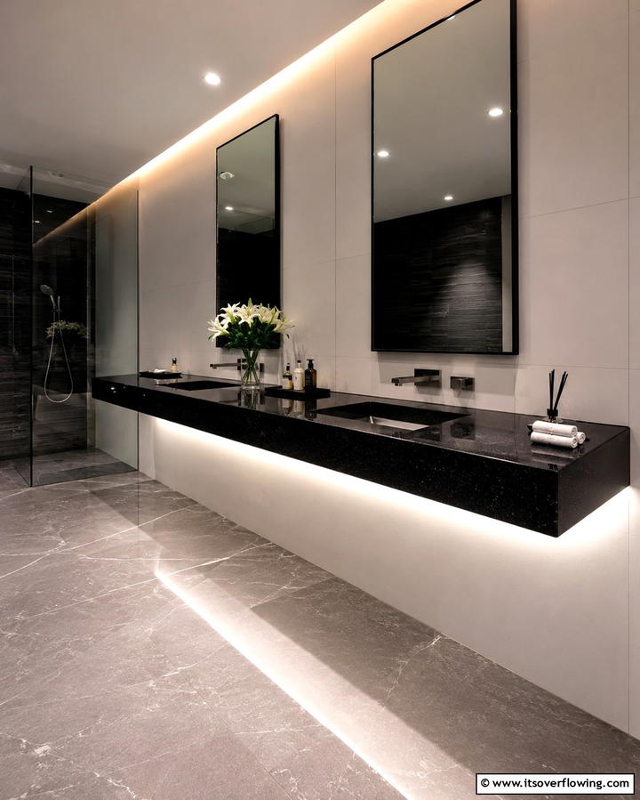 Floating Black Countertops for a Sleek Look - 30 Bathrooms with Black Countertops for Modern Elegance