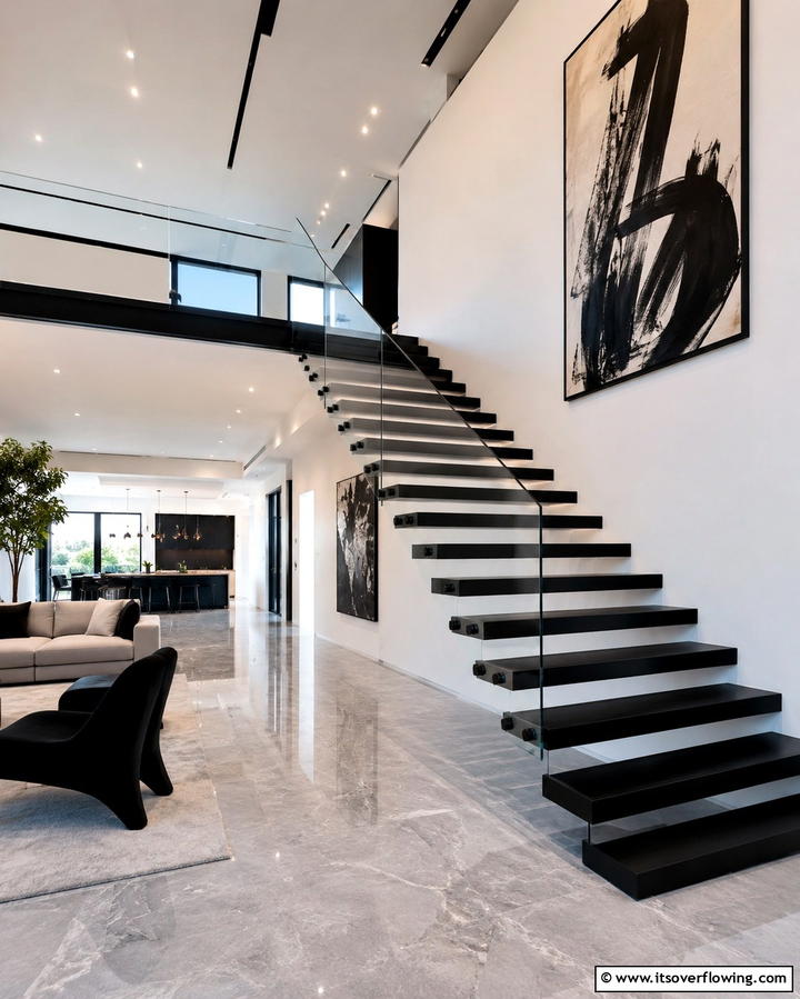 Floating Black Stairs - 25 Black Staircase Ideas for Modern Homes