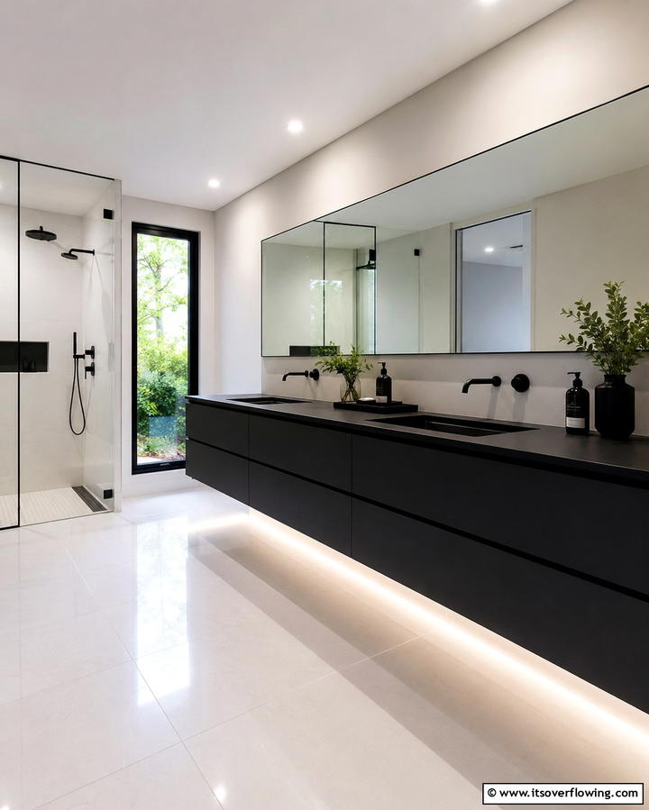 Floating Black Vanity for a Contemporary Look - 25 Black Vanity Bathroom Ideas for a Sleek and Stylish Look