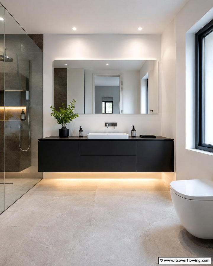 Floating Black Vanity for a Minimalist Look - 25 Black Vanity Bathroom Ideas for a Sleek and Stylish Look