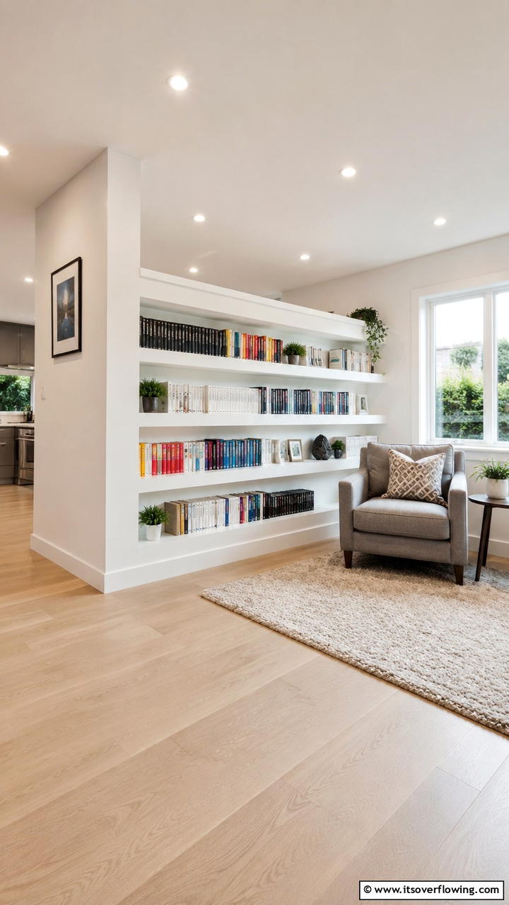 Floating Bookcase - 30 Half Wall Ideas- Modern Room Dividers & Design Tricks