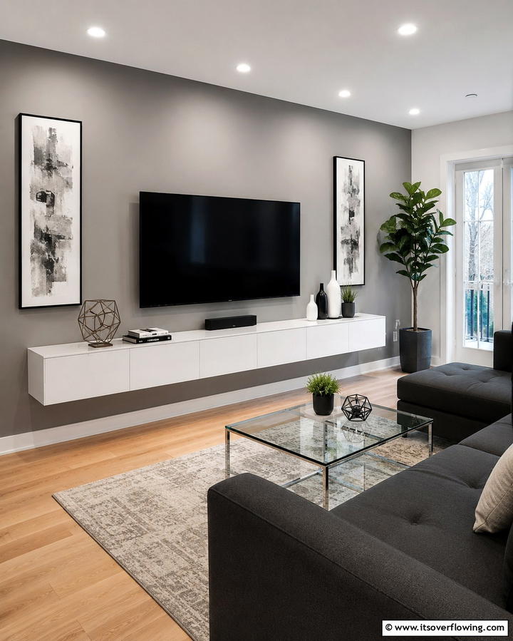 Floating Cabinets - 20 TV Accent Wall Ideas to Enhance Your Space
