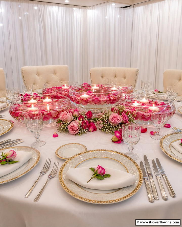 Floating Candle Display with Flowers - 25 Centerpiece Ideas for Stunning Table Decor