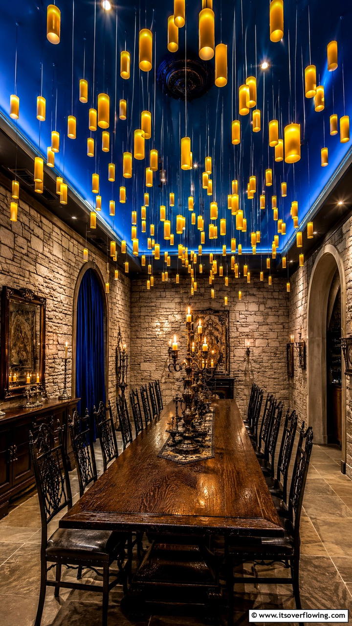Floating Candle Installation - 30 Harry Potter Decor Ideas- Magical Themed Room Designs
