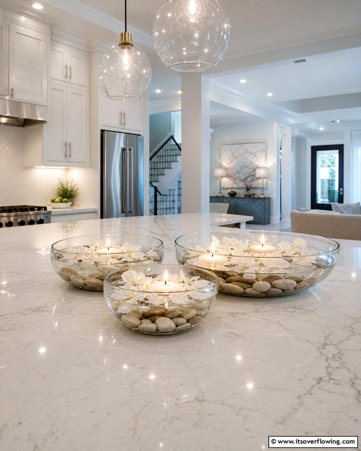 Floating Candles in Glass Bowls - 20 Kitchen Island Centerpiece Ideas for a Stunning Look