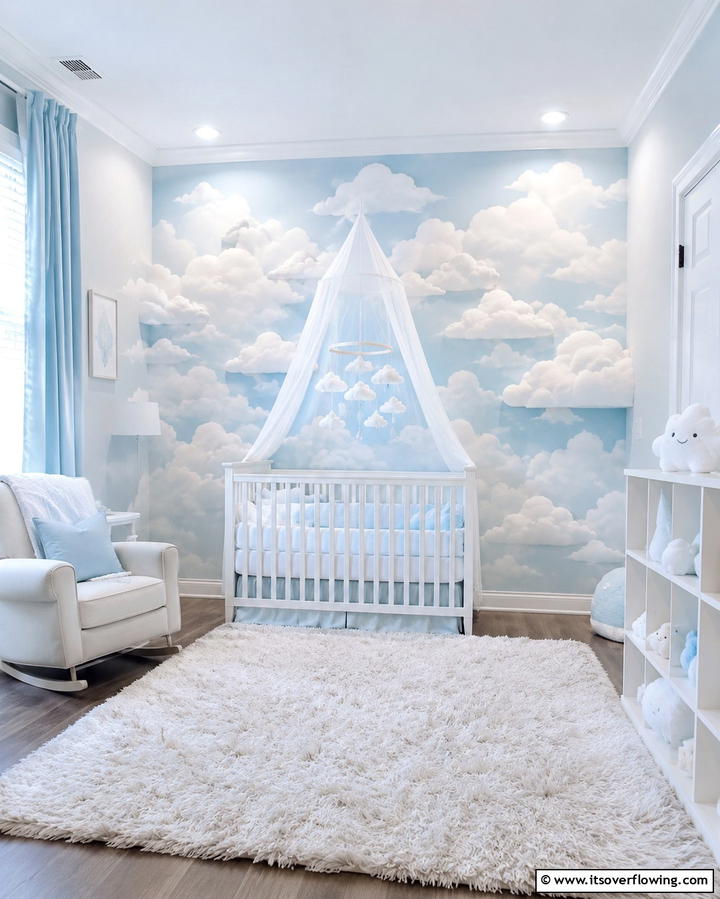 Floating Cloud Effects - 30 Nursery Accent Wall Ideas for a Charming Baby Room