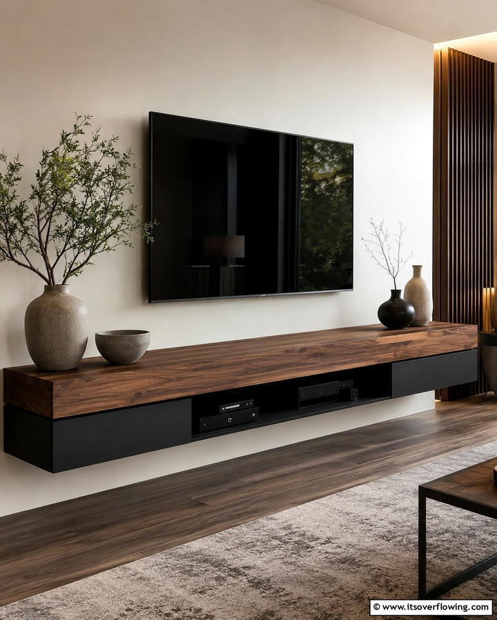 Floating Console Shelves for a Sleek Look - 30 Living Room Shelf Ideas for Stylish Storage Solutions