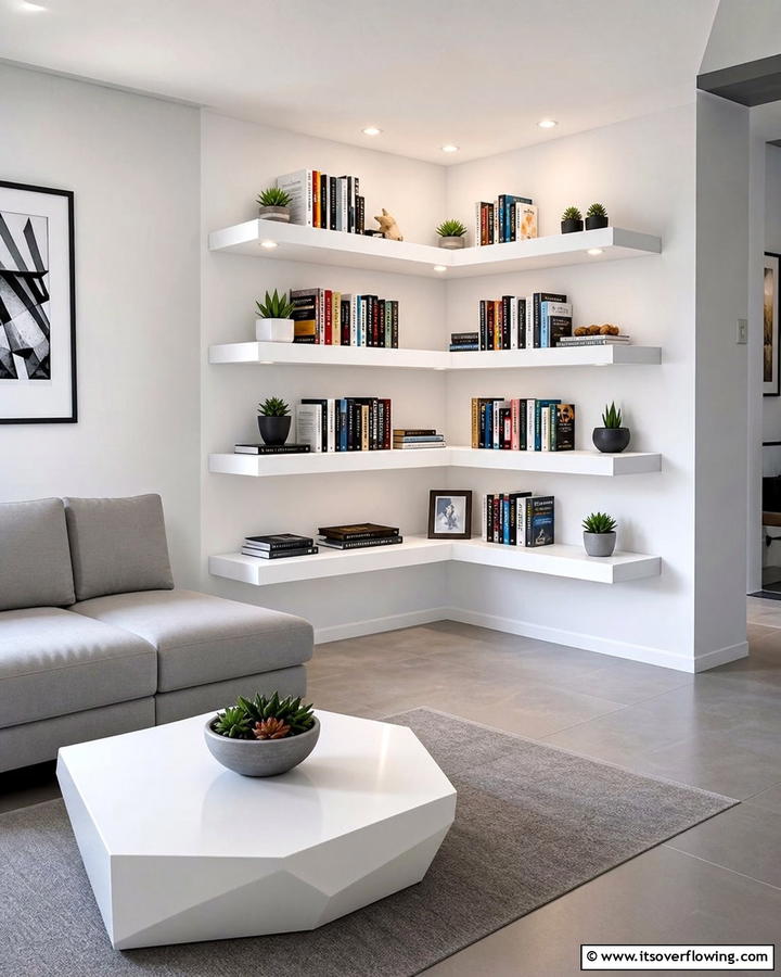 Floating Corner Bookshelves - 20 Space-Saving Corner Bookshelf Ideas for Your Home