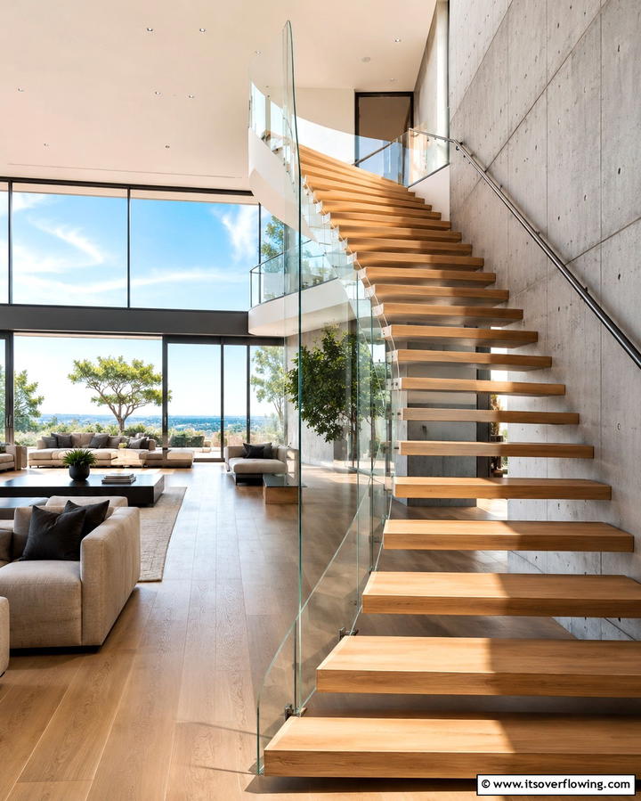 Floating Curved Stairs for a Modern Look - 30 Elegant Curved Staircase Designs to Elevate Your Home’s Style