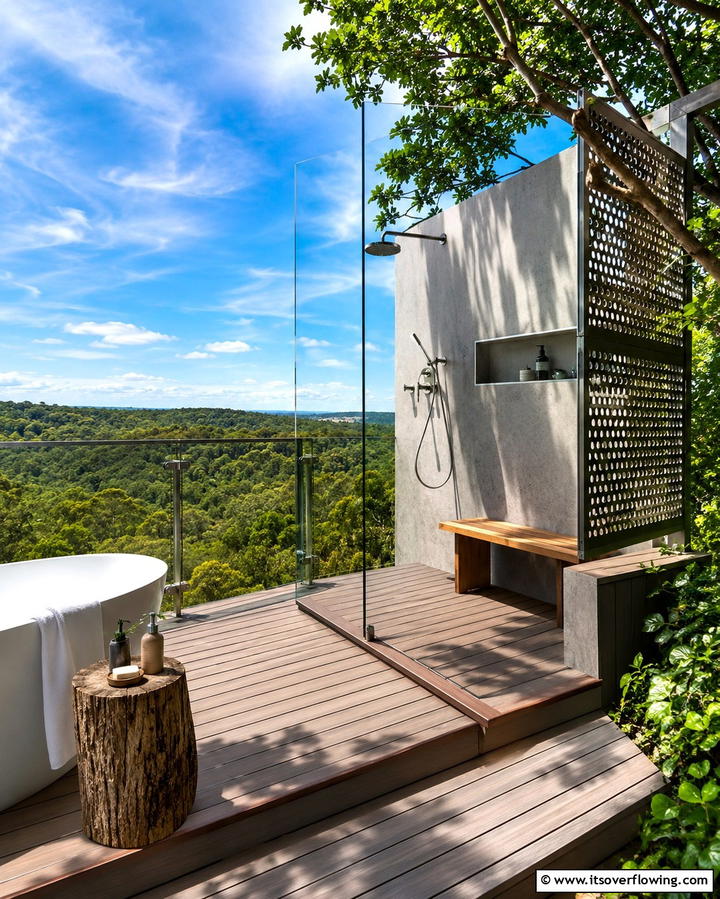 Floating Deck Delight - 30 Outdoor Bathroom Ideas for a Luxurious Backyard Oasis