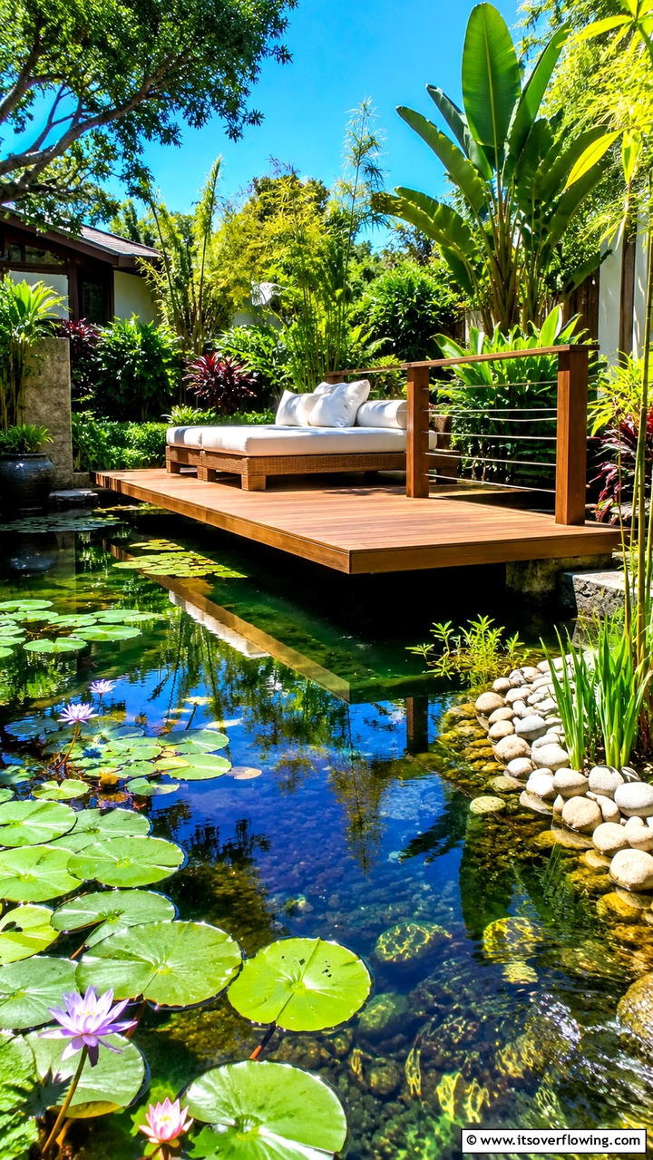 Floating Deck Water Feature - 21 Water Feature Ideas for Serene Garden Landscaping