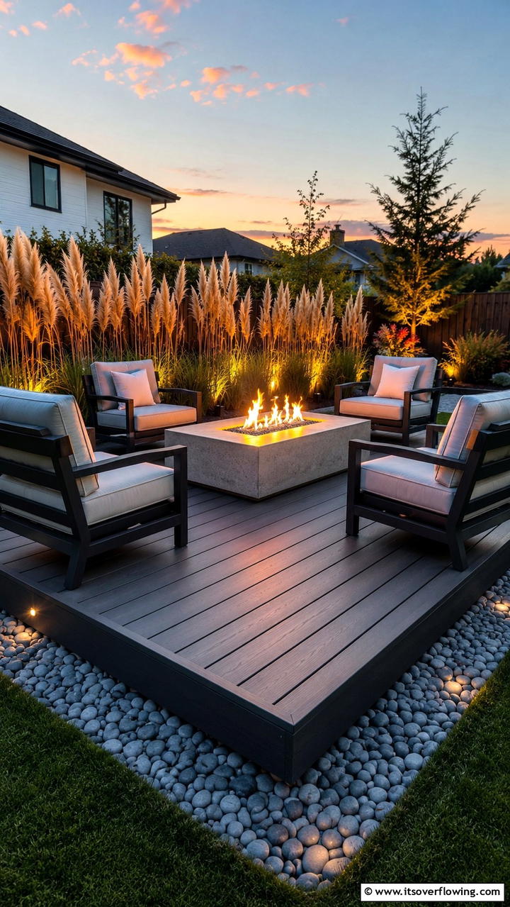 Floating Deck with Fire Table - 30 Floating Deck Ideas for Modern Backyard Designs