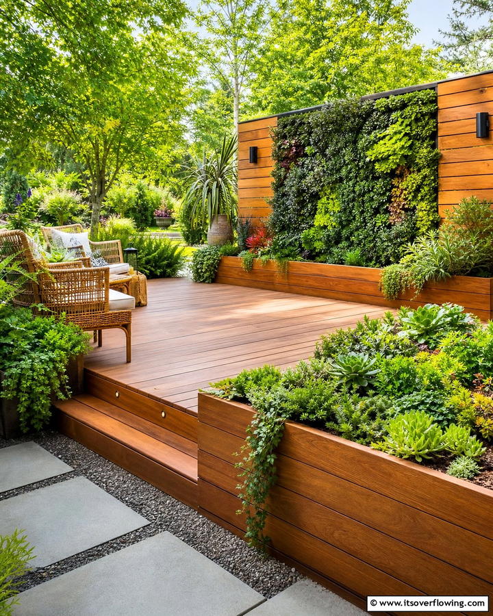Floating Deck with Integrated Planters - 30 Floating Deck Ideas for Modern Backyard Designs
