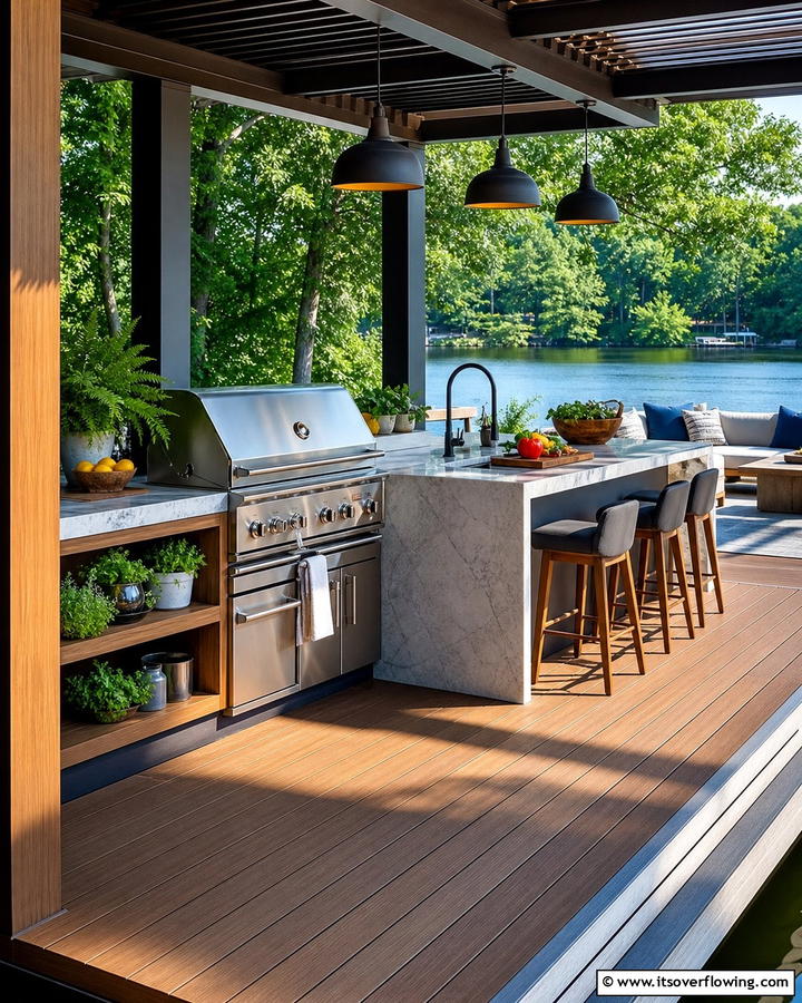 Floating Deck with Outdoor Kitchen - 30 Floating Deck Ideas for Modern Backyard Designs