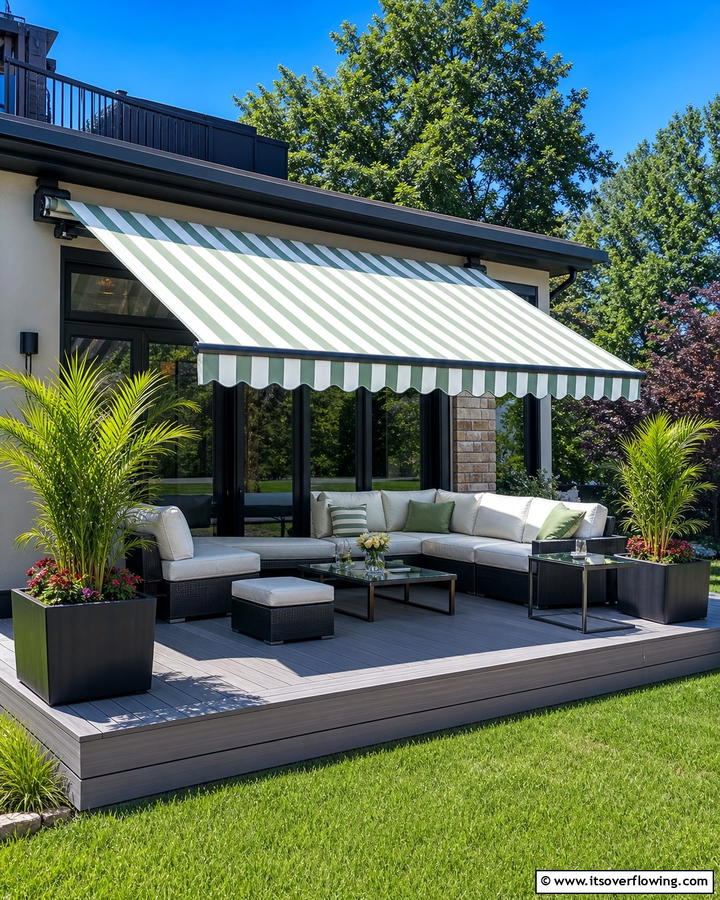 Floating Deck with Retractable Awning - 30 Floating Deck Ideas for Modern Backyard Designs