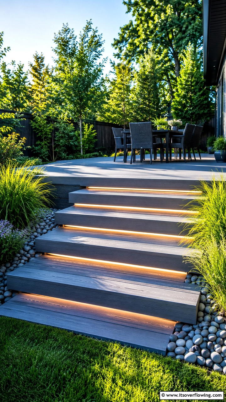 Floating Deck with Stylish Steps - 30 Floating Deck Ideas for Modern Backyard Designs