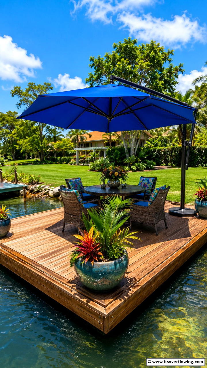Floating Deck with Umbrella Shade - 30 Floating Deck Ideas for Modern Backyard Designs