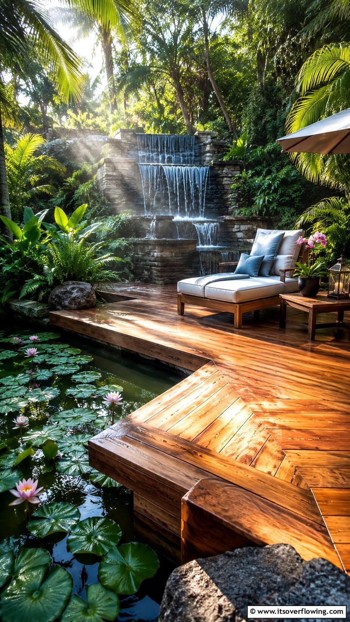 Floating Deck with Water Feature - 30 Floating Deck Ideas for Modern Backyard Designs