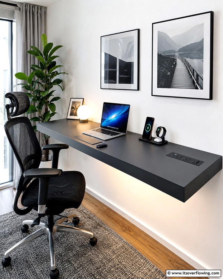 Floating Desk with Built In Power Outlets - 25 Floating Desk Ideas for Modern Home Offices