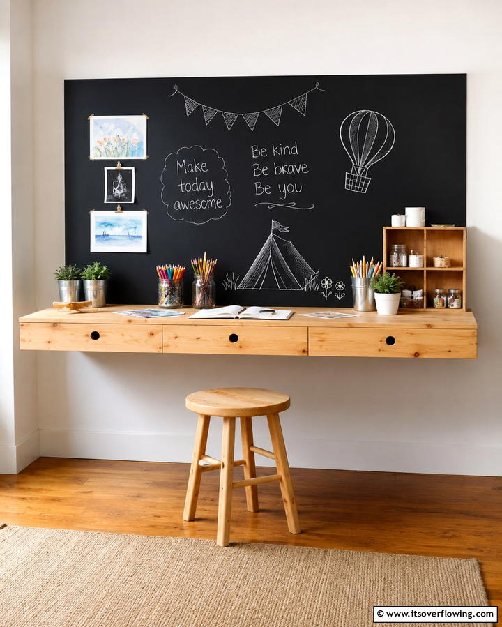 Floating Desk with Chalkboard Back Panel - 25 Floating Desk Ideas for Modern Home Offices