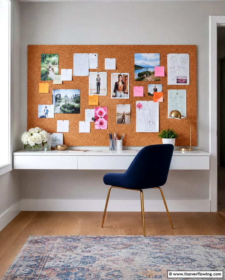 Floating Desk with Corkboard Backing - 25 Floating Desk Ideas for Modern Home Offices