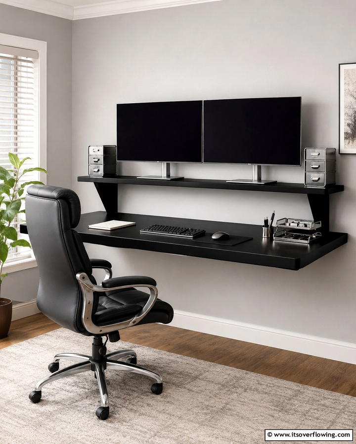Floating Desk with Dual Tiers - 25 Floating Desk Ideas for Modern Home Offices