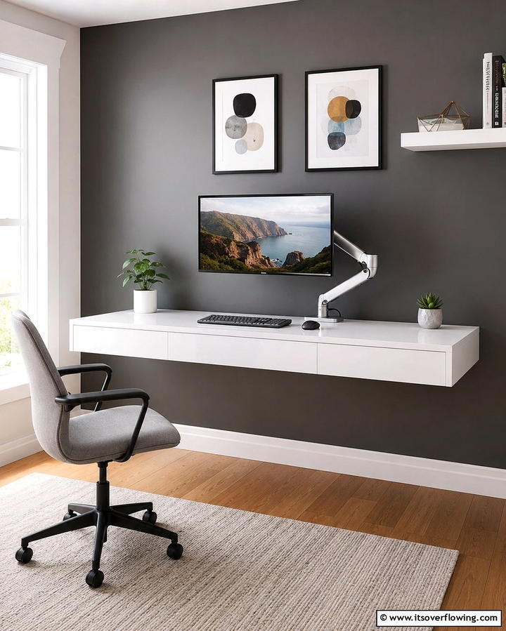 Floating Desk with Hidden Cable Management - 25 Floating Desk Ideas for Modern Home Offices