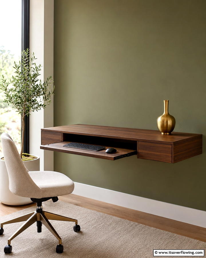Floating Desk with Hidden Pull Out Tray - 25 Floating Desk Ideas for Modern Home Offices