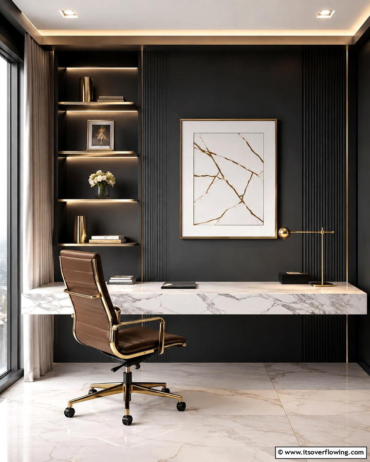 Floating Desk with Natural Stone Surface - 25 Floating Desk Ideas for Modern Home Offices