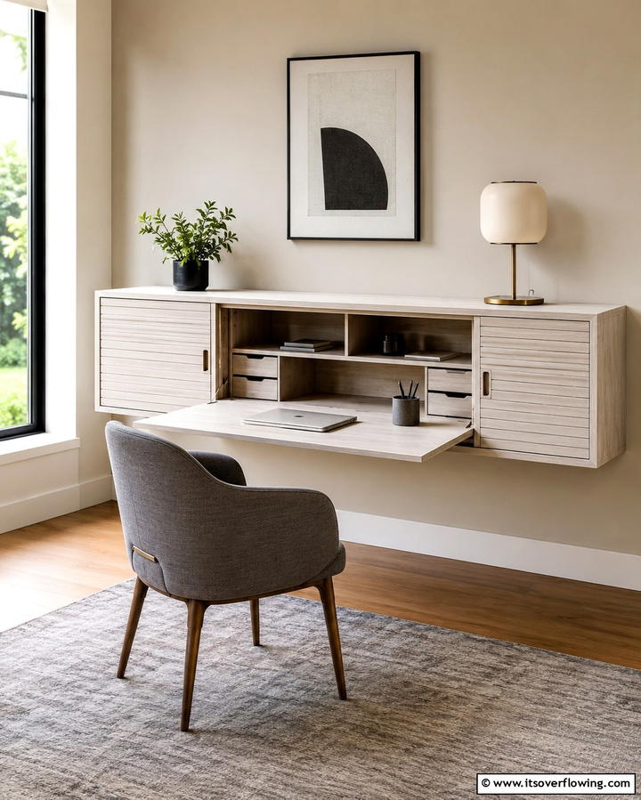 Floating Desk with Sliding Doors - 25 Floating Desk Ideas for Modern Home Offices
