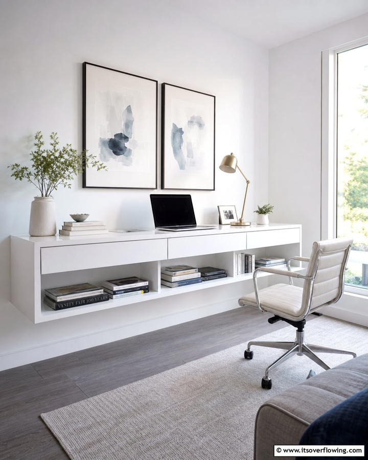 Floating Desk with Storage - 25 Stylish Built-in Desk Ideas for Your Home Office