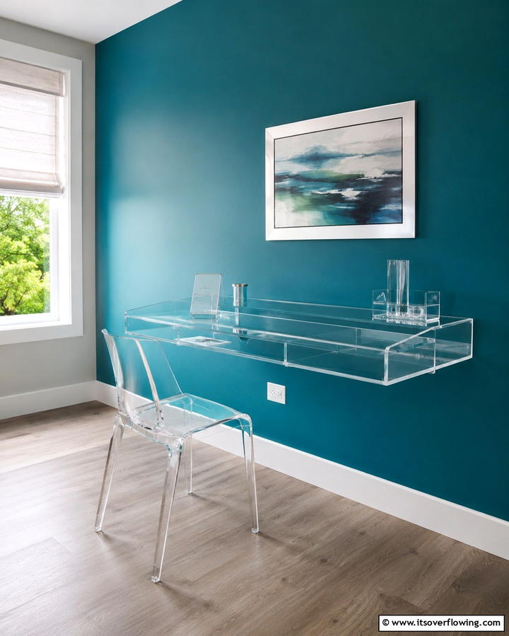 Floating Desk with Transparent Acrylic Design - 25 Floating Desk Ideas for Modern Home Offices