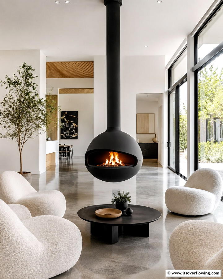 Floating Fireplace for a Contemporary Look - 25 Off-center Fireplace Ideas for a Unique and Modern Living Room