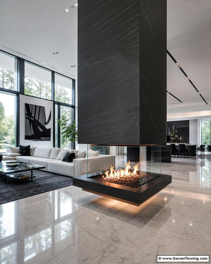 Floating Fireplace - 21 Modern Fireplace Ideas for Cozy Contemporary Living Rooms